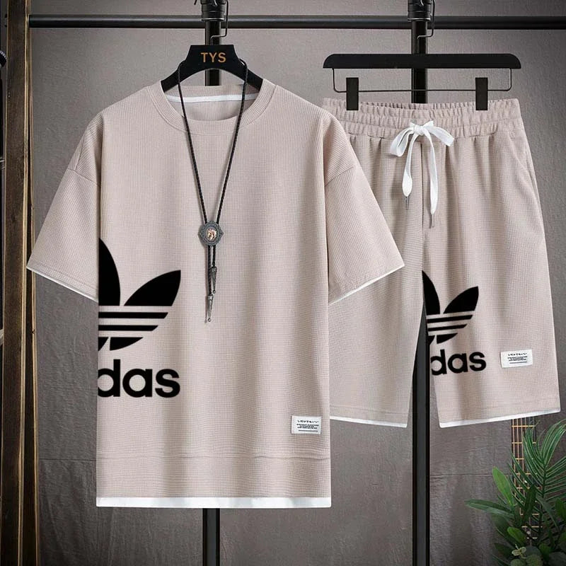 Summer 2026 New Men's pullover sportswear Set, fashionable basketball men's casual short-sleeved T-shirt + shorts two-piece set