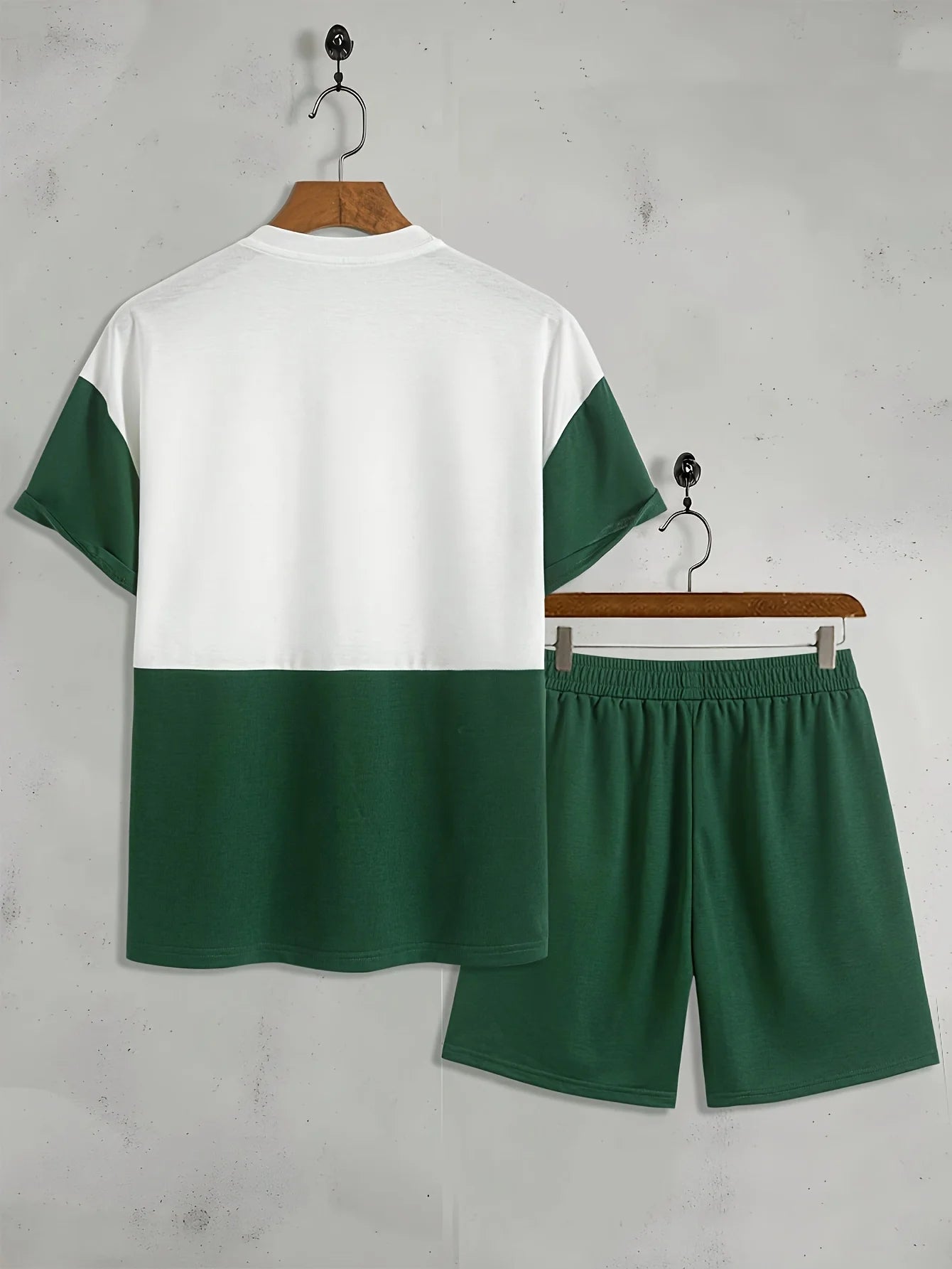 Summer 2025 new men's casual sportswear set 3D digital printed round-neck short-sleeved color block T-shirt and shorts