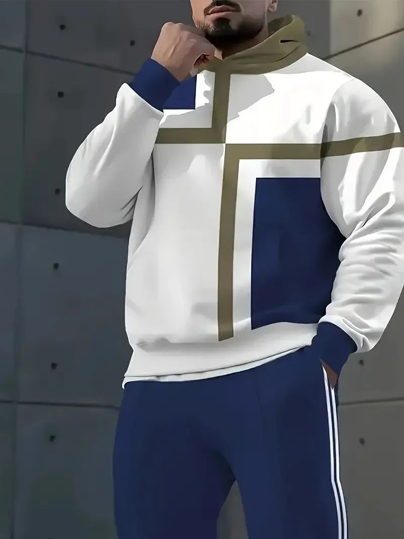 The new men's set for Spring and Autumn 2025 features a casual fashionable comfortable and soft 3D checkered pattern print