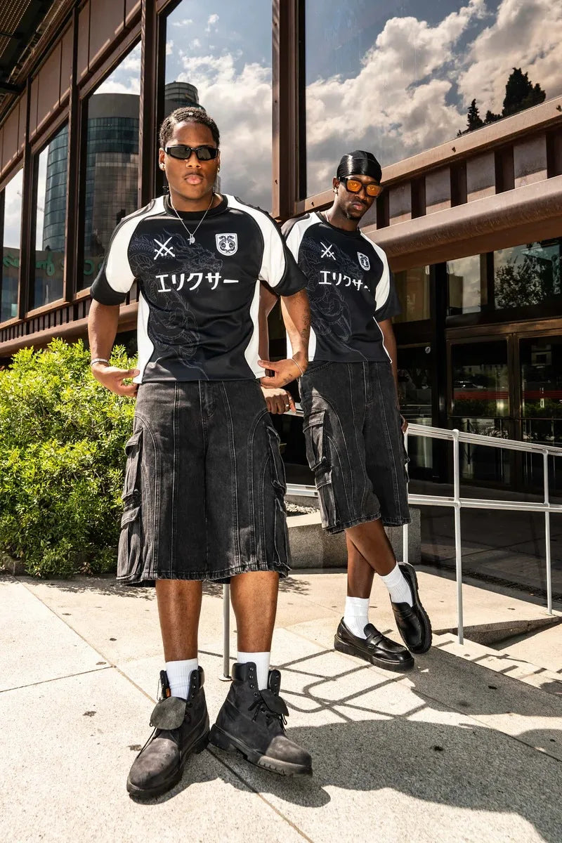 HipHop Gothic Harajuku Dragon Totem Pattern Trendy Casual Men Sport Shirt Y2K Retro Street Punk Fashion Brand Short Sleeve