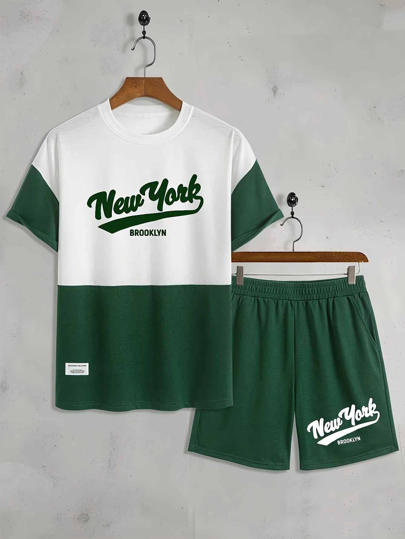 Summer 2025 new men's casual sportswear set 3D digital printed round-neck short-sleeved color block T-shirt and shorts